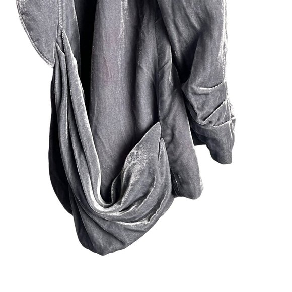 Elevenses by Anthropologie Grey Velvet Blazer Draped Front Relaxed Fit Jacket 4 - Picture 3 of 11